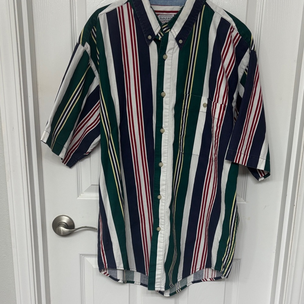 Vintage Y2K Bugle Boy Men's Striped Button Down Shirt -. Size Large